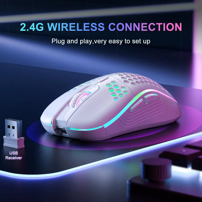 2.4G Wireless Mouse with RGB Backlit 6 - Button 3 - Speed DPI Type C Rechargeable Ergonomic Honeycomb Design Gaming Mouse - Ken's bargain outlet