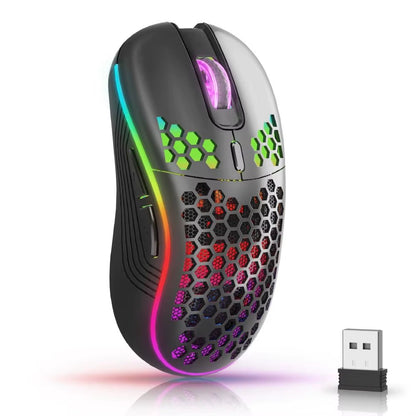 2.4G Wireless Mouse with RGB Backlit 6 - Button 3 - Speed DPI Type C Rechargeable Ergonomic Honeycomb Design Gaming Mouse - Ken's bargain outlet