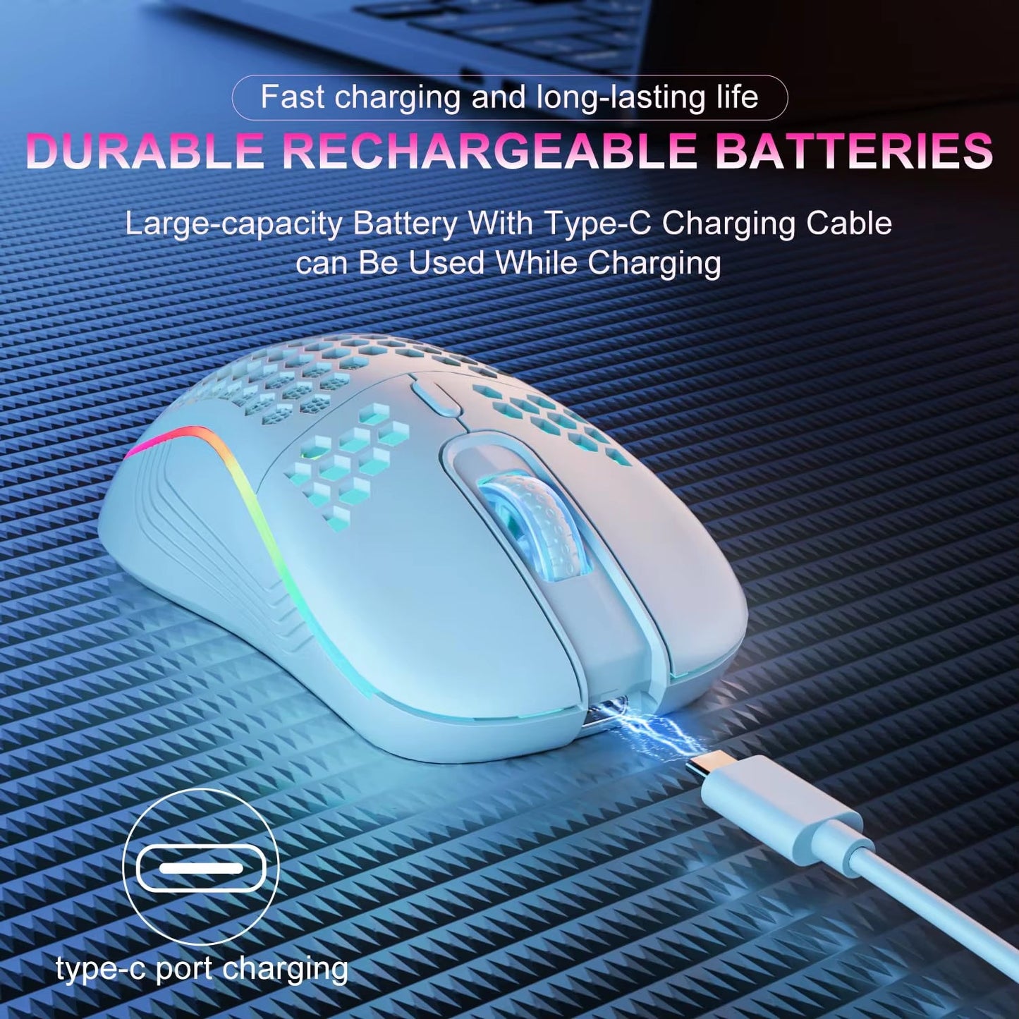 2.4G Wireless Mouse with RGB Backlit 6 - Button 3 - Speed DPI Type C Rechargeable Ergonomic Honeycomb Design Gaming Mouse - Ken's bargain outlet