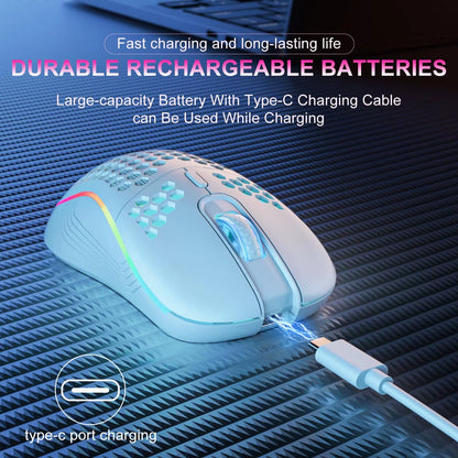 2.4G Wireless Mouse with RGB Backlit 6 - Button 3 - Speed DPI Type C Rechargeable Ergonomic Honeycomb Design Gaming Mouse - Ken's bargain outlet