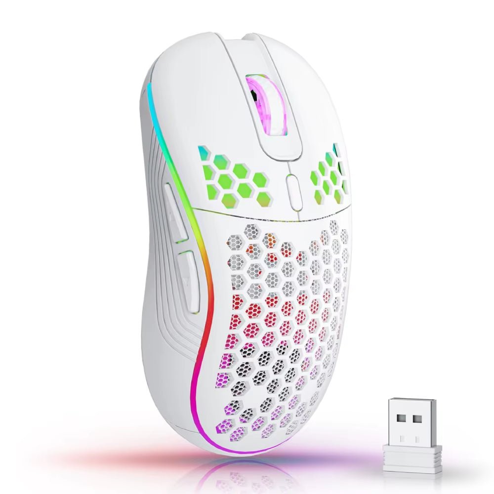 2.4G Wireless Mouse with RGB Backlit 6 - Button 3 - Speed DPI Type C Rechargeable Ergonomic Honeycomb Design Gaming Mouse - Ken's bargain outlet