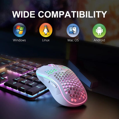 2.4G Wireless Mouse with RGB Backlit 6 - Button 3 - Speed DPI Type C Rechargeable Ergonomic Honeycomb Design Gaming Mouse - Ken's bargain outlet