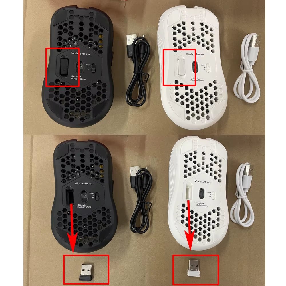 2.4G Wireless Mouse with RGB Backlit 6 - Button 3 - Speed DPI Type C Rechargeable Ergonomic Honeycomb Design Gaming Mouse - Ken's bargain outlet