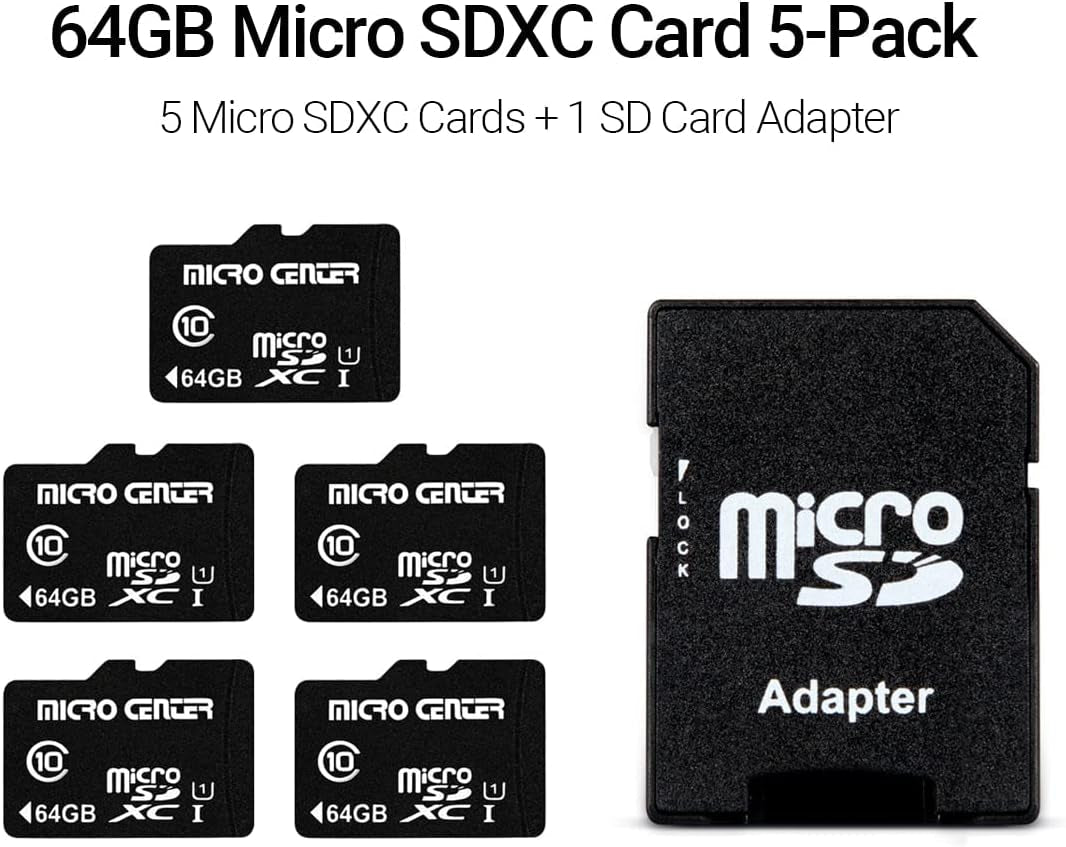 64GB Class 10 Microsdxc Flash Memory Card with Adapter for Mobile Device Storage Phone, Tablet, Drone & Full HD Video Recording - 80Mb/S UHS - I, C10, U1 (5 Pack) - Ken's bargain outlet