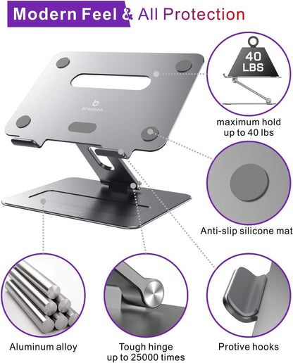 Adjustable Macbook Laptop Stand for Desk | Ergonomic Aluminum Laptop Riser with Heat - Vent, Compatible for 10 - 17" Laptops, Space Grey - Ken's bargain outlet