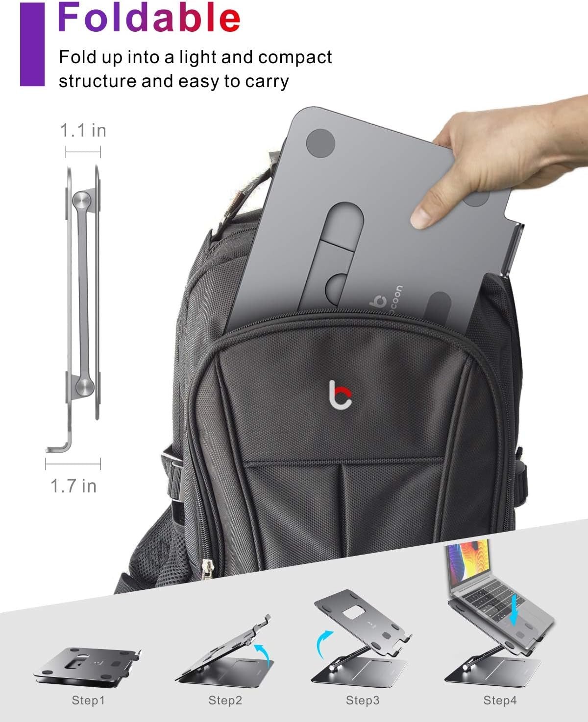 Adjustable Macbook Laptop Stand for Desk | Ergonomic Aluminum Laptop Riser with Heat - Vent, Compatible for 10 - 17" Laptops, Space Grey - Ken's bargain outlet