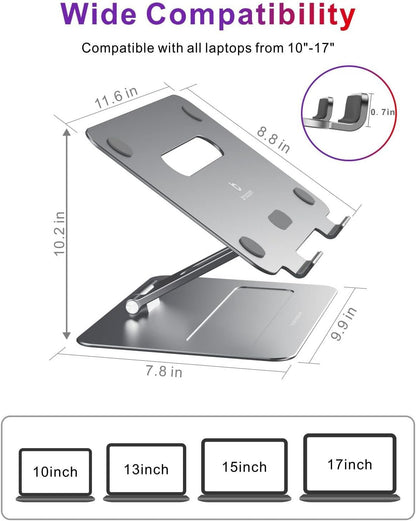 Adjustable Macbook Laptop Stand for Desk | Ergonomic Aluminum Laptop Riser with Heat - Vent, Compatible for 10 - 17" Laptops, Space Grey - Ken's bargain outlet
