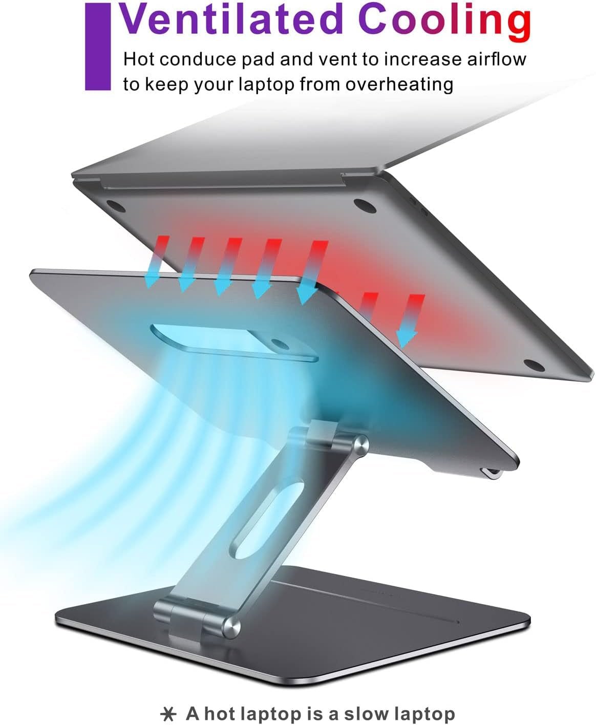 Adjustable Macbook Laptop Stand for Desk | Ergonomic Aluminum Laptop Riser with Heat - Vent, Compatible for 10 - 17" Laptops, Space Grey - Ken's bargain outlet