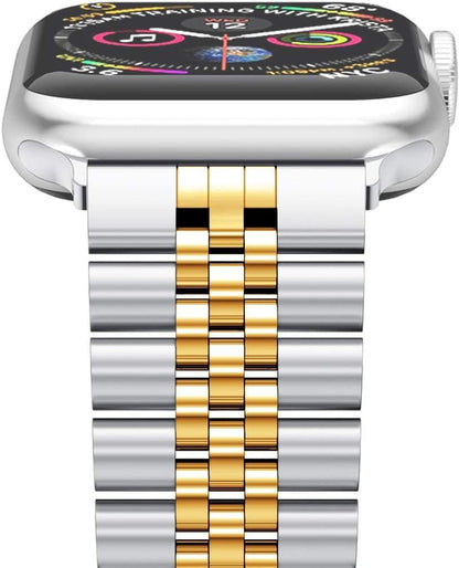 Compatible with Apple Watch Band 45Mm 44Mm 42Mm 41Mm 40Mm 38Mm, Stainless Steel Heavy Band with Butterfly Folding Clasp Link Bracelet for Iwatch Series7/6/Se Series 5/4/3/Men Women ,Silver/Gold, 41Mm/40Mm/38Mm - Ken's bargain outlet