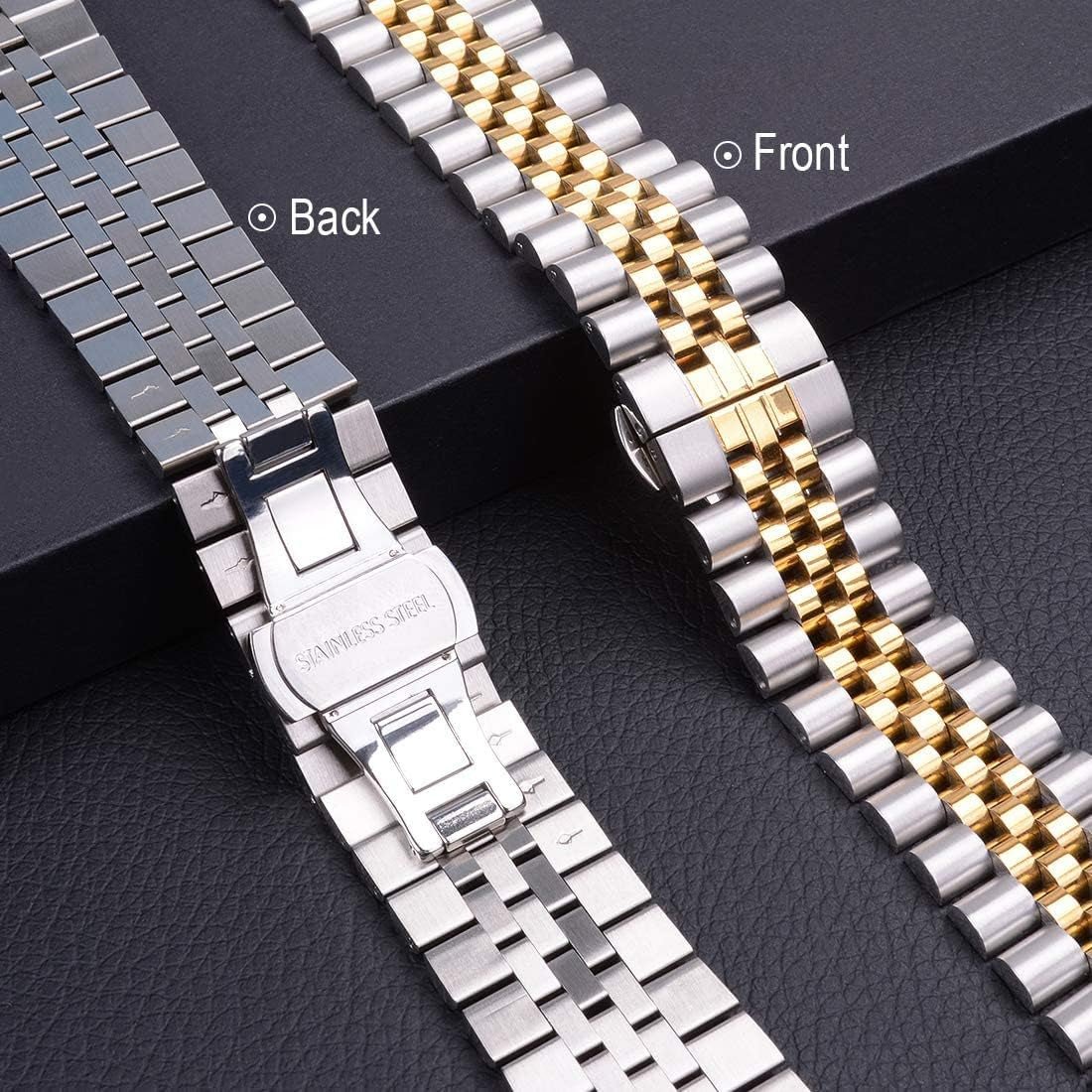 Compatible with Apple Watch Band 45Mm 44Mm 42Mm 41Mm 40Mm 38Mm, Stainless Steel Heavy Band with Butterfly Folding Clasp Link Bracelet for Iwatch Series7/6/Se Series 5/4/3/Men Women ,Silver/Gold, 41Mm/40Mm/38Mm - Ken's bargain outlet