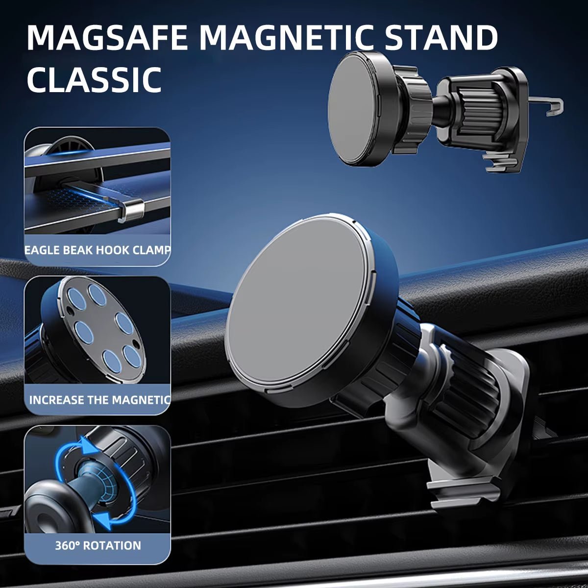 Magnetic Car Phone Holder for 4.7 - 7 Inch Support Mobile Phone Car Air Vent Mount Universal Shockproof GPS Clip Smartphone Stand - Ken's bargain outlet