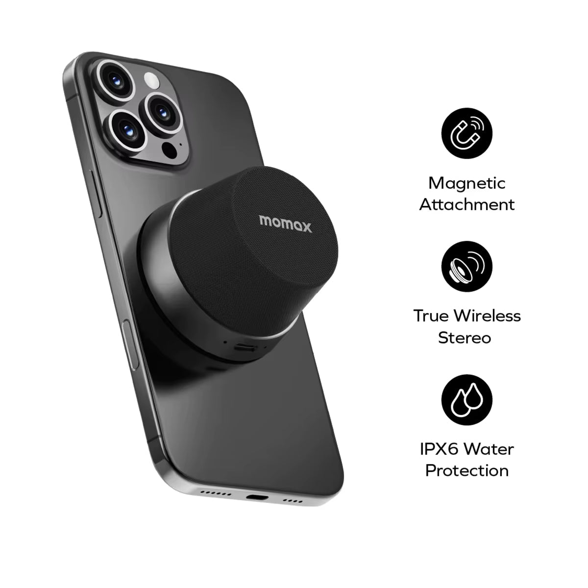 MOMAX 1 - Vibe Go: Magnetic Wireless Speaker & Phone Stand with IPX6 Waterproof Protection - Ken's bargain outlet