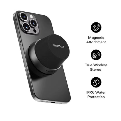 MOMAX 1 - Vibe Go: Magnetic Wireless Speaker & Phone Stand with IPX6 Waterproof Protection - Ken's bargain outlet