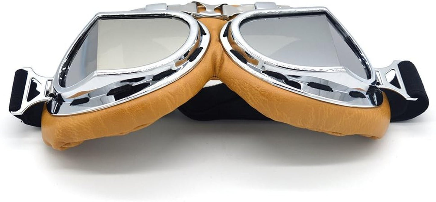 Motorcycle Goggles Vintage Pilot Style Cruiser Scooter Goggle Outdoor Sand Goggles Bike Racer Cruiser Touring Eyewear for Half Helmet - Ken's bargain outlet