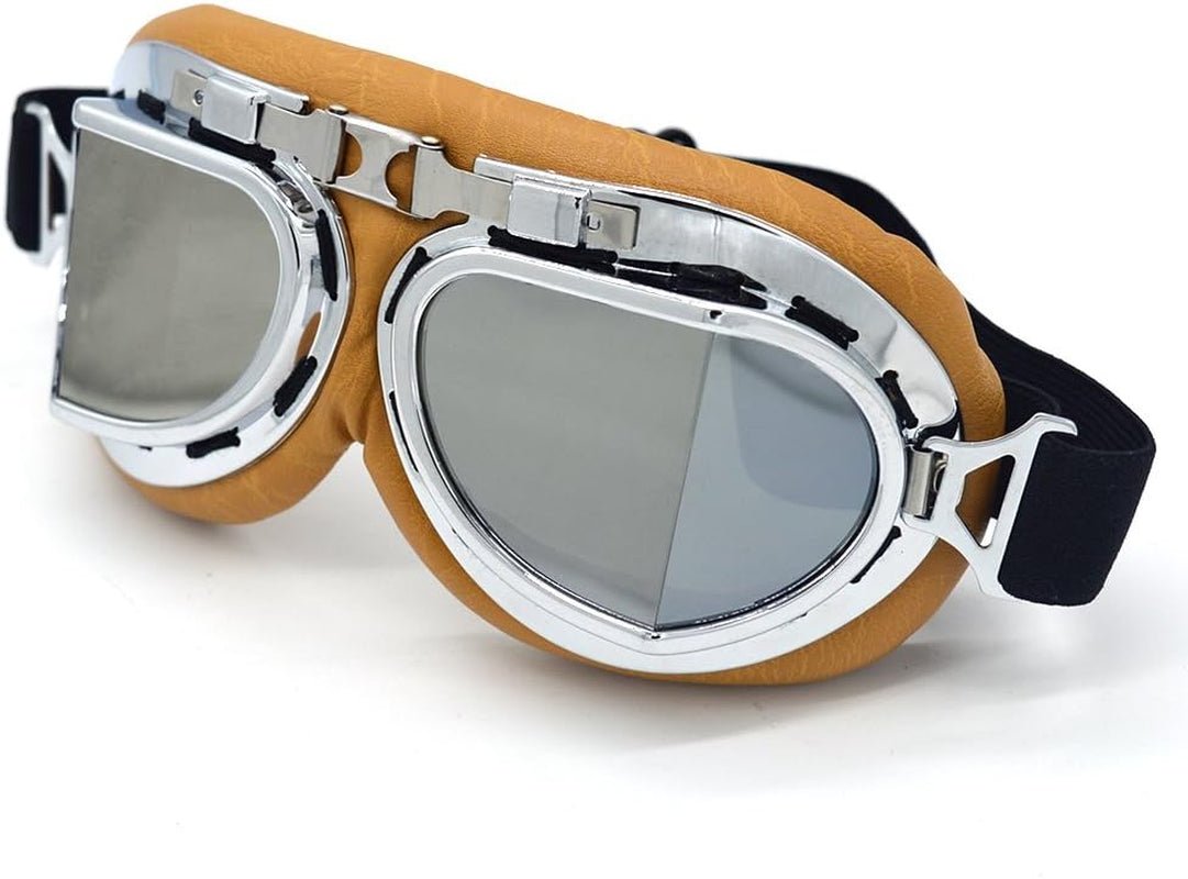 Motorcycle Goggles Vintage Pilot Style Cruiser Scooter Goggle Outdoor Sand Goggles Bike Racer Cruiser Touring Eyewear for Half Helmet - Ken's bargain outlet