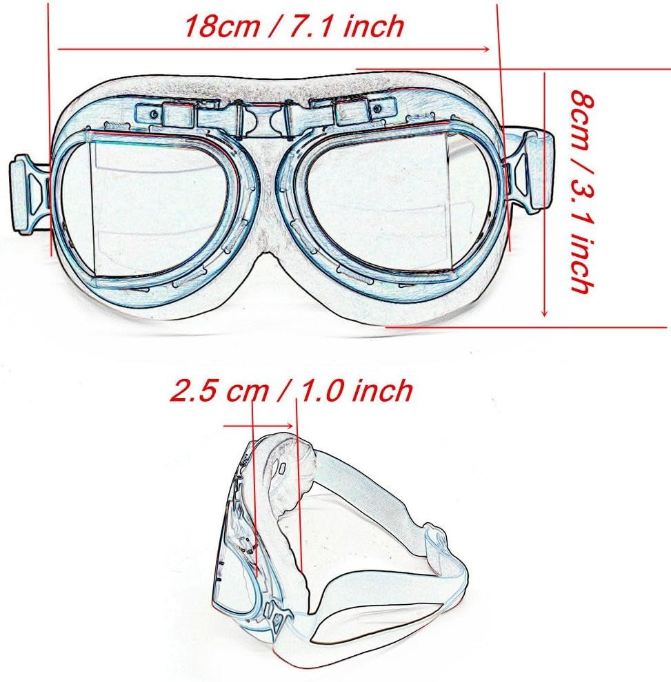 Motorcycle Goggles Vintage Pilot Style Cruiser Scooter Goggle Outdoor Sand Goggles Bike Racer Cruiser Touring Eyewear for Half Helmet - Ken's bargain outlet