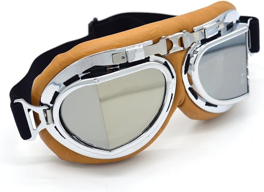 Motorcycle Goggles Vintage Pilot Style Cruiser Scooter Goggle Outdoor Sand Goggles Bike Racer Cruiser Touring Eyewear for Half Helmet - Ken's bargain outlet
