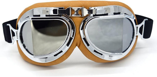 Motorcycle Goggles Vintage Pilot Style Cruiser Scooter Goggle Outdoor Sand Goggles Bike Racer Cruiser Touring Eyewear for Half Helmet - Ken's bargain outlet