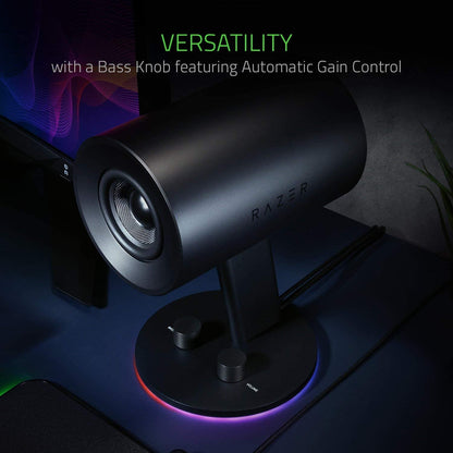 Razer Nommo Chroma: Custom Woven 3" Glass Fiber Drivers - Rear - Facing Bass Ports - Bass Knob W/Automatic Gain Control Chroma Enabled - Full Range 2.0 PC Gaming Speakers, Black - Ken's bargain outlet