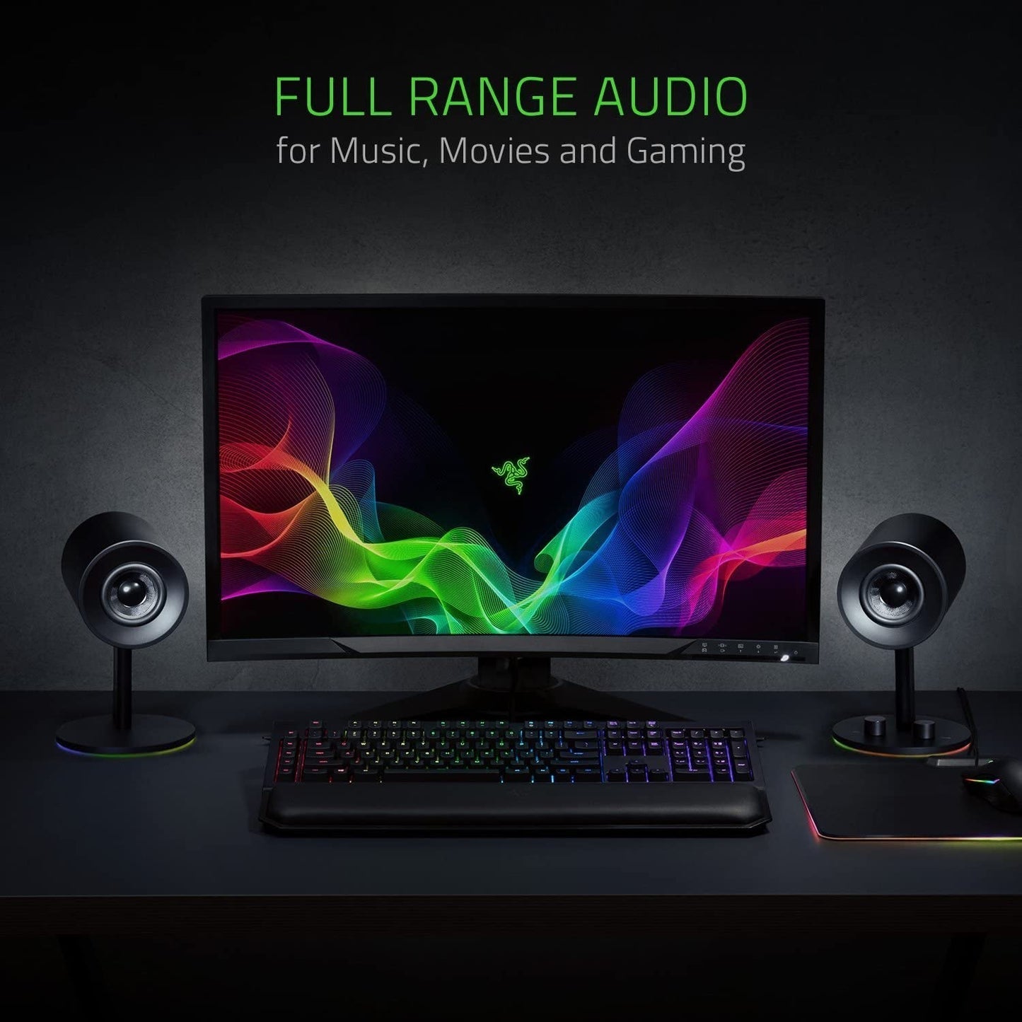 Razer Nommo Chroma: Custom Woven 3" Glass Fiber Drivers - Rear - Facing Bass Ports - Bass Knob W/Automatic Gain Control Chroma Enabled - Full Range 2.0 PC Gaming Speakers, Black - Ken's bargain outlet