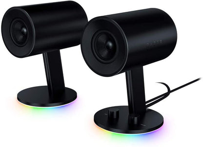 Razer Nommo Chroma: Custom Woven 3" Glass Fiber Drivers - Rear - Facing Bass Ports - Bass Knob W/Automatic Gain Control Chroma Enabled - Full Range 2.0 PC Gaming Speakers, Black - Ken's bargain outlet